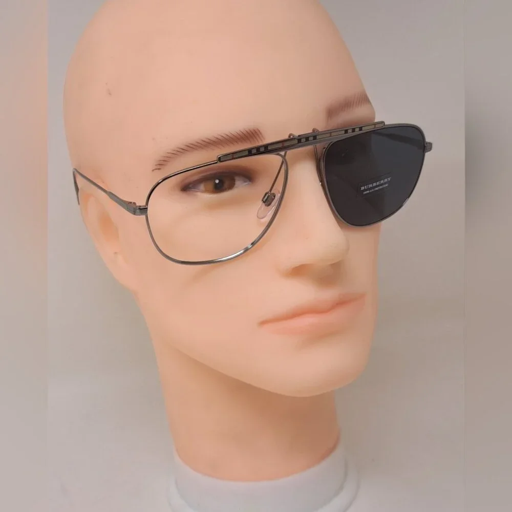 Burberry Men's Aviator Sunglasses Frames Only Pilot Check Metal B3121 59-17-145